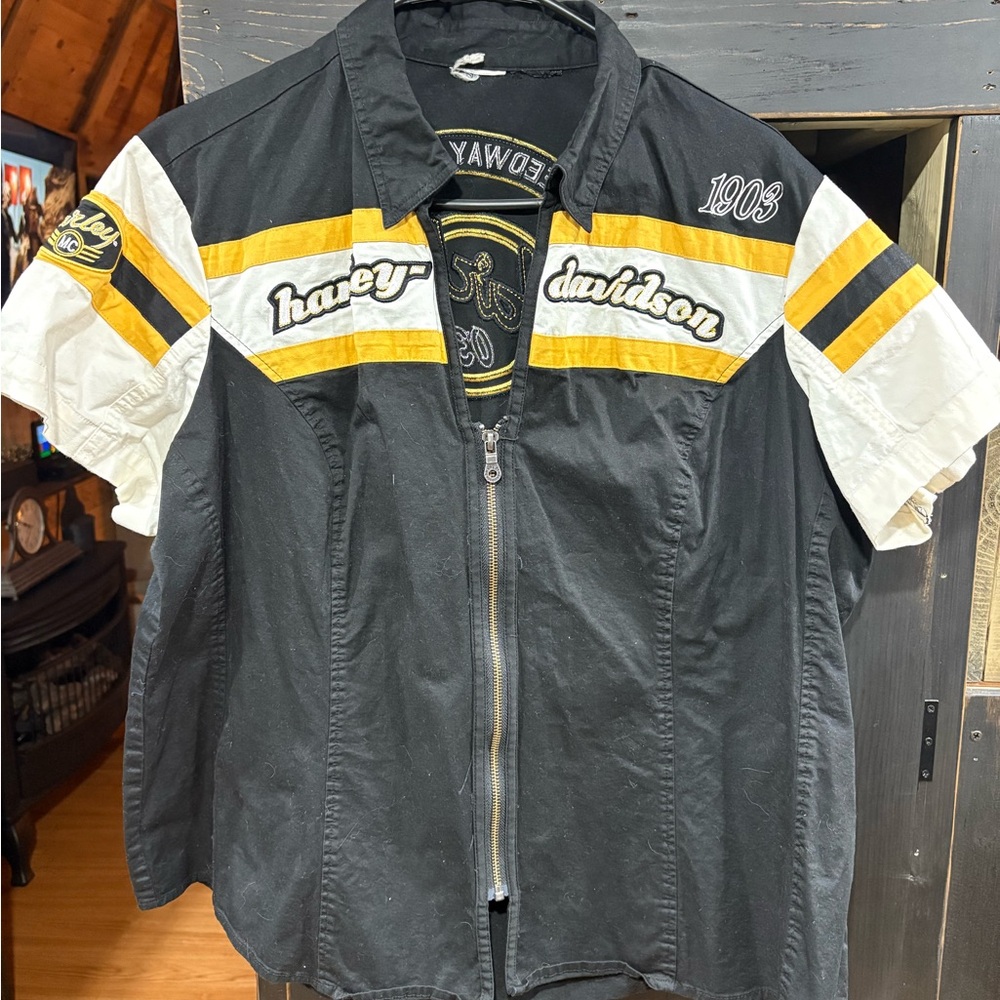 Harley-Davidson Black and Yellow Women's Top